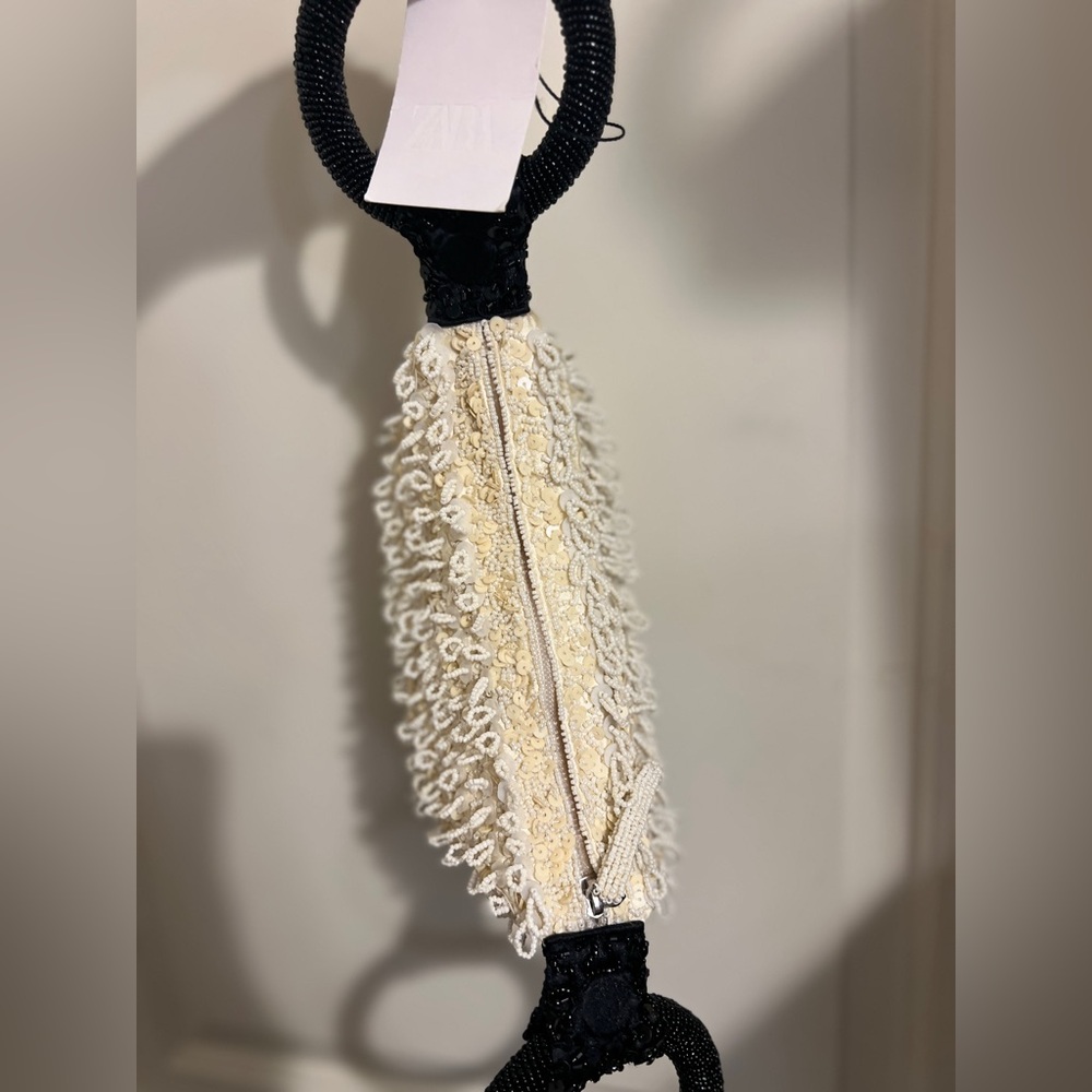 Zara Beaded Evening Mini Purse Tote Bag Cream Black Bridesmaid Wedding TikTok - Picture 5 of 13